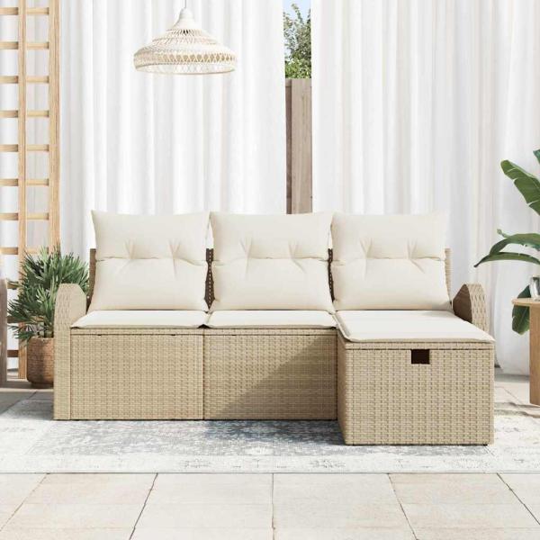 ARDEBO.de - 4-tlg. Garten-Sofagarnitur mit Kissen Beige Poly Rattan