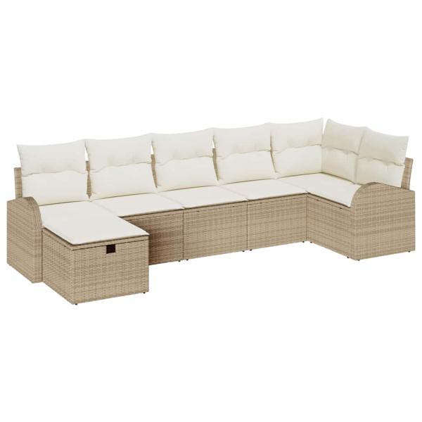 7-teiliges Garten Sofa Set mit Kissen Beiges Poly Rattan