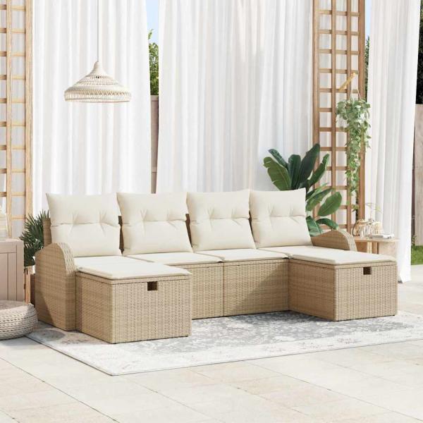 ARDEBO.de - 6-tlg. Garten-Sofagarnitur mit Kissen Beige Poly Rattan