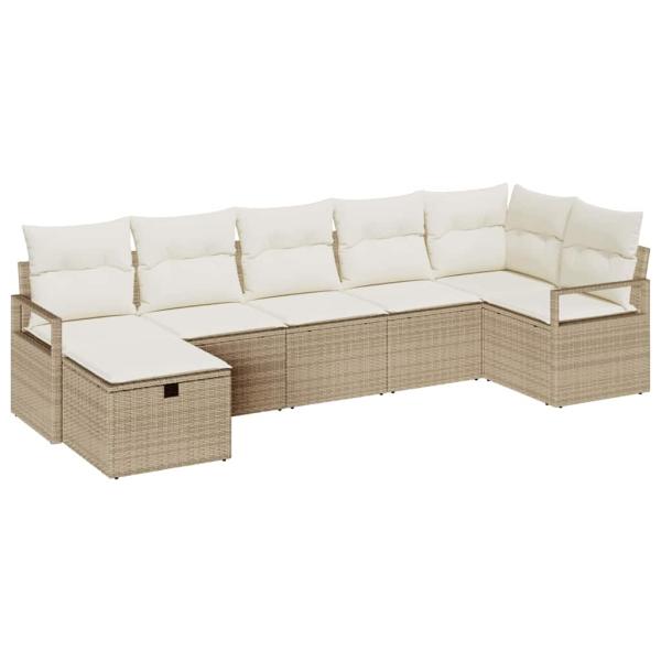 7-tlg. Garten-Sofagarnitur mit Kissen Beige Poly Rattan