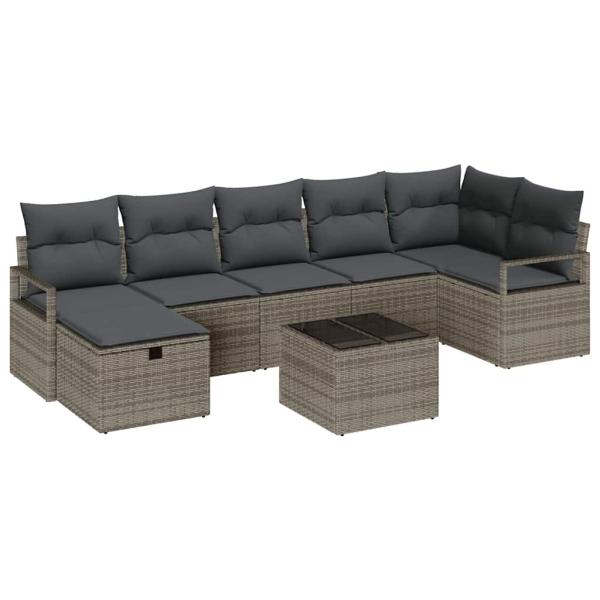 ARDEBO.de - 8-tlg. Garten-Sofagarnitur mit Kissen Grau Poly Rattan