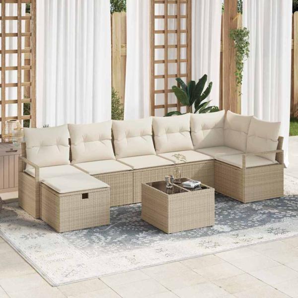 ARDEBO.de - 8-tlg. Garten-Sofagarnitur mit Kissen Beige Poly Rattan