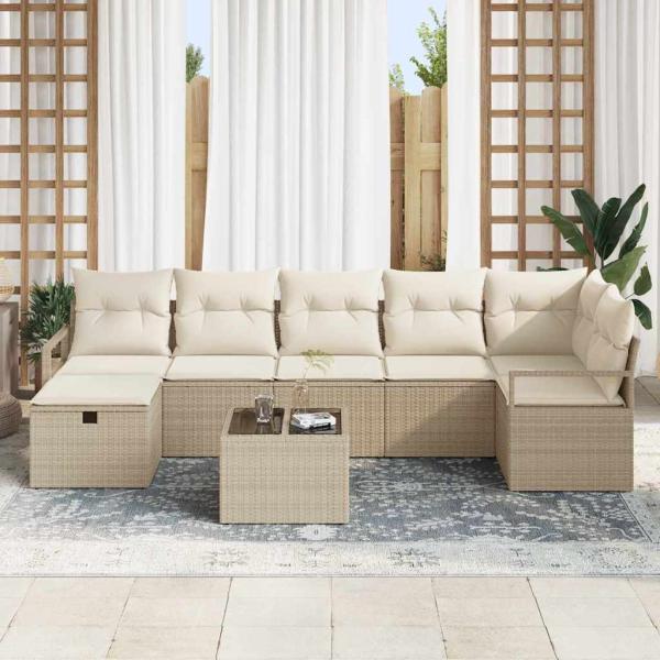 8-tlg. Garten-Sofagarnitur mit Kissen Beige Poly Rattan