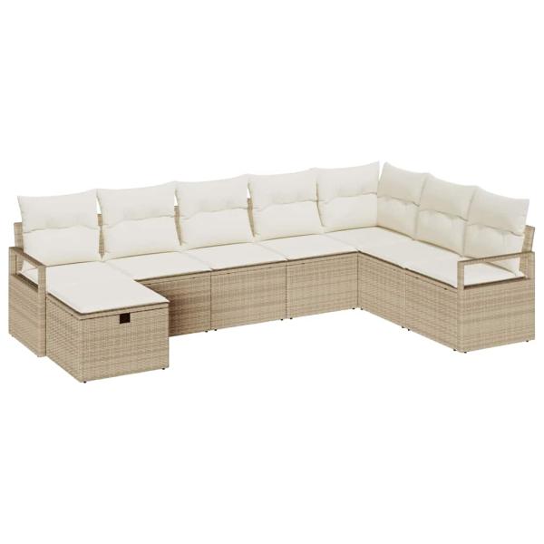 8-teiliges Garten Sofa Set mit Kissen in Beige aus Poly Rattan