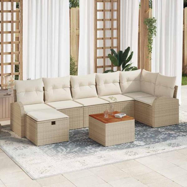 ARDEBO.de - 8-teiliges Garten Sofa Set mit Kissen Beige Poly Rattan