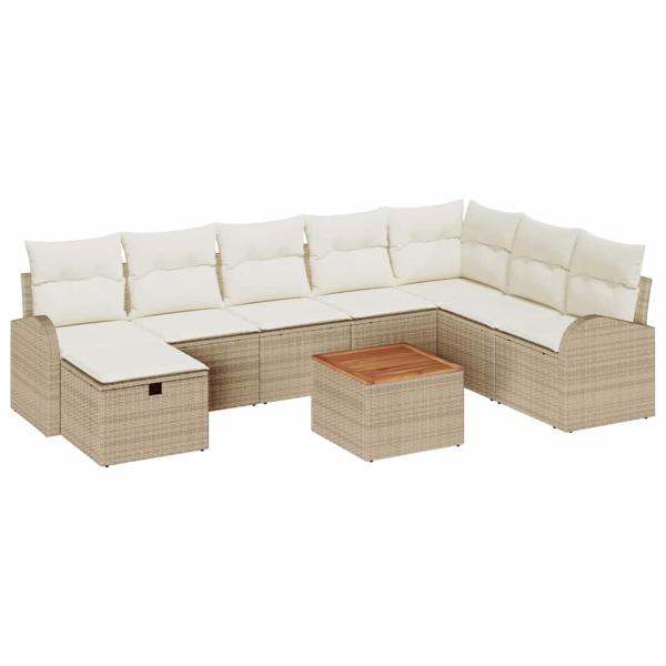 9-teiliges Garten-Sofa-Set mit Kissen Beige Poly-Rattan