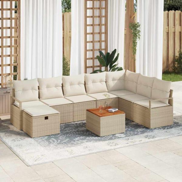 ARDEBO.de - 9-teiliges Garten-Sofaset mit Kissen Beige Poly Rattan
