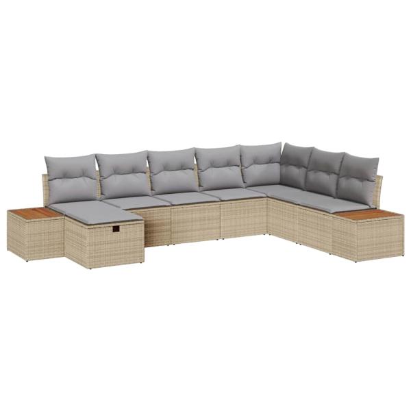 8-teiliges Garten-Sofa-Set mit Kissen Beige Poly-Rattan
