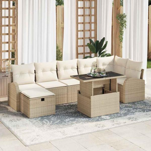 ARDEBO.de - 8-teiliges Garten-Sofa-Set mit Kissen Beige Poly Rattan