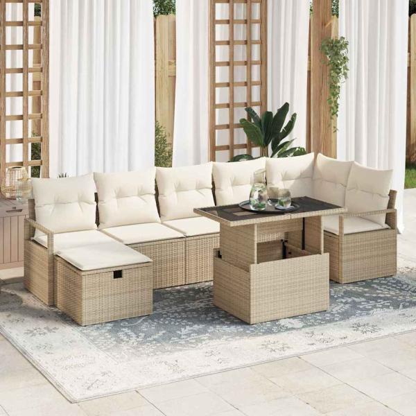 ARDEBO.de - 8-Teiliges Garten Sofa Set mit Kissen Beige Poly Rattan