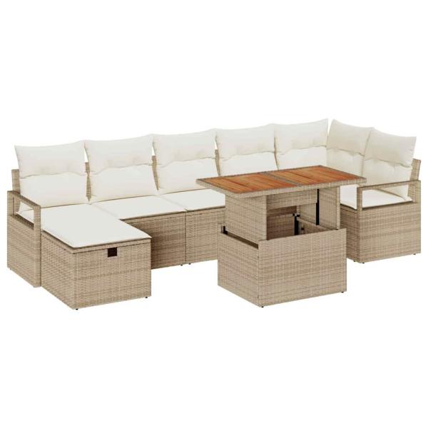 8-teiliges Garten Sofa Set mit Kissen Beige Poly Rattan