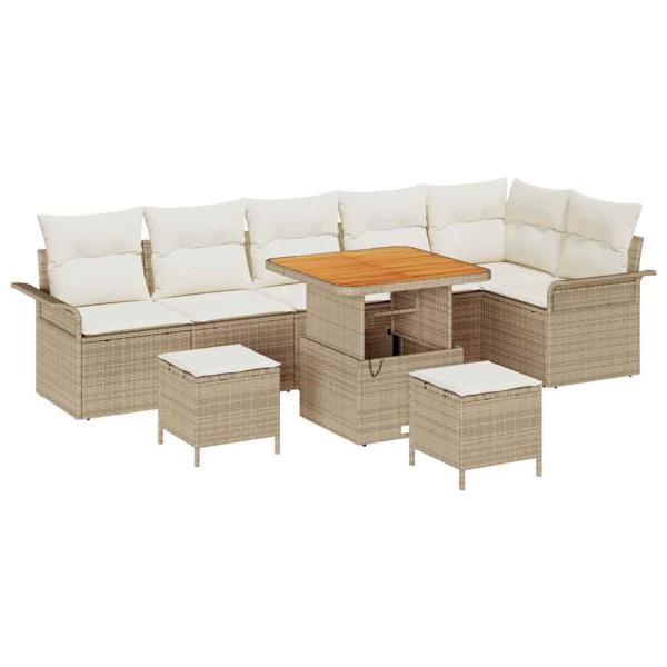 9-teiliges Garten-Sofa-Set mit Kissen Beige Poly-Rattan Akazie