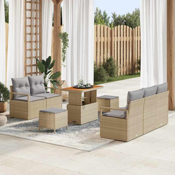 ARDEBO.de - 8-teiliges Garten Sofa Set mit Kissen Beige Poly-Rattan Akazie