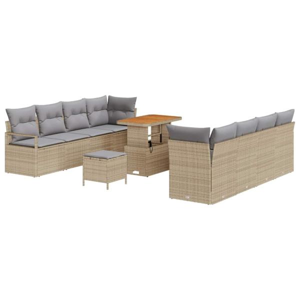 ARDEBO.de - 11-teilige Garten Sofa Set mit Kissen Beige Poly Rattan Akazie