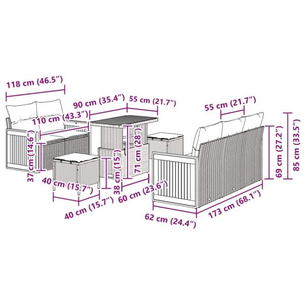 8-tlg. Garten-Sofagarnitur mit Kissen Schwarz Poly Rattan