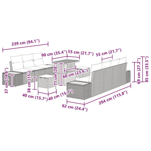 Gartensofa-set mit Kissen 10 pcs Schwarz und Creme