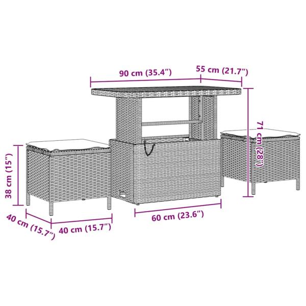 10-teilige Garten Sofa Set mit Kissen Beige Poly Rattan Akazie
