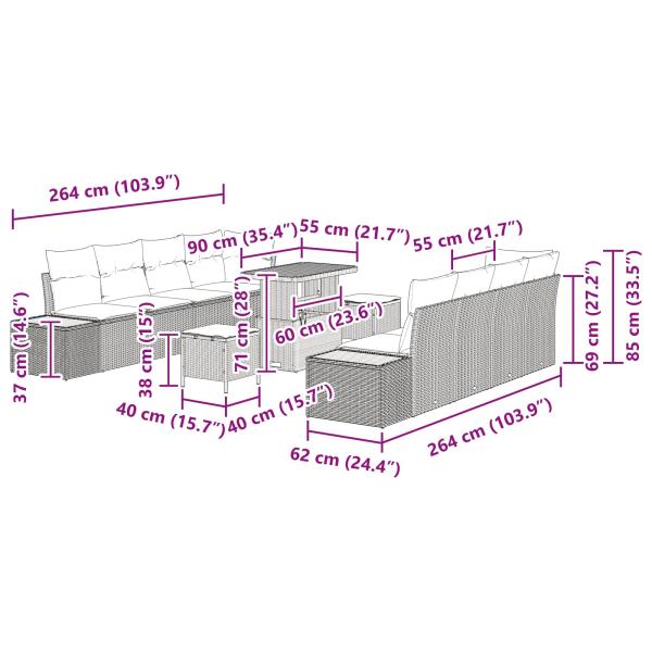 Gartensofa-set mit Kissen 11 pcs Schwarz und Creme