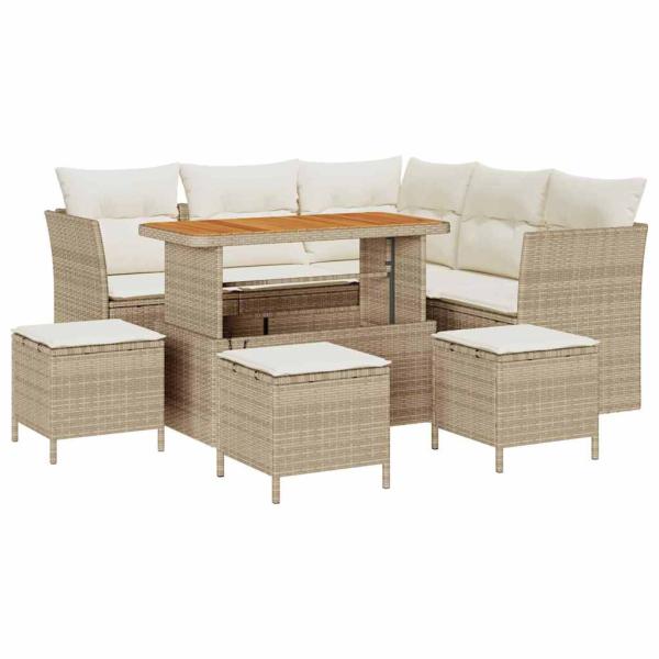 ARDEBO.de - 9-teiliges Garten Sofa Set mit Kissen Beige Poly Rattan Akazie
