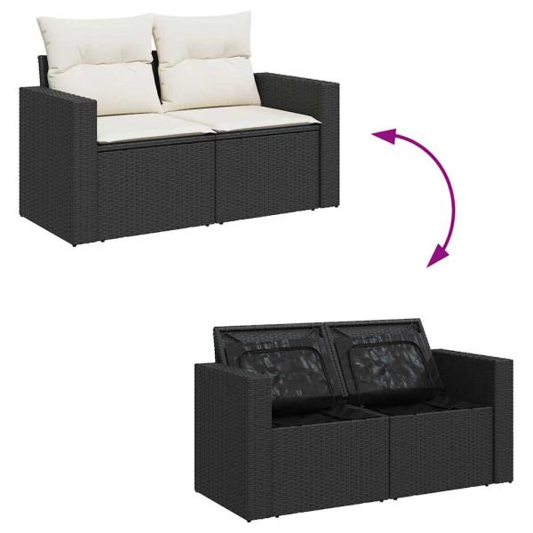 9-teiliges Garten Sofa Set mit Kissen Schwarzes Poly Rattan Akazie