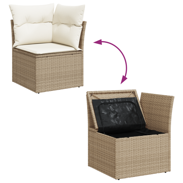 9 teiliges Garten Sofa Set mit Kissen Beige Poly Rattan Akazie
