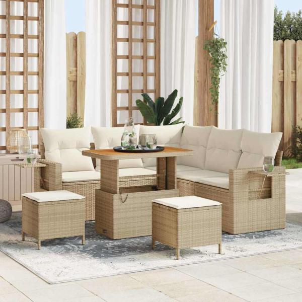 ARDEBO.de - 8-teiliges Garten-Sofa-Set mit Kissen Beige Poly Rattan Akazie