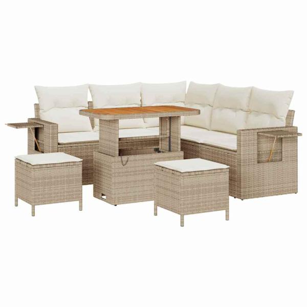 8-teiliges Garten-Sofa-Set mit Kissen Beige Poly Rattan Akazie