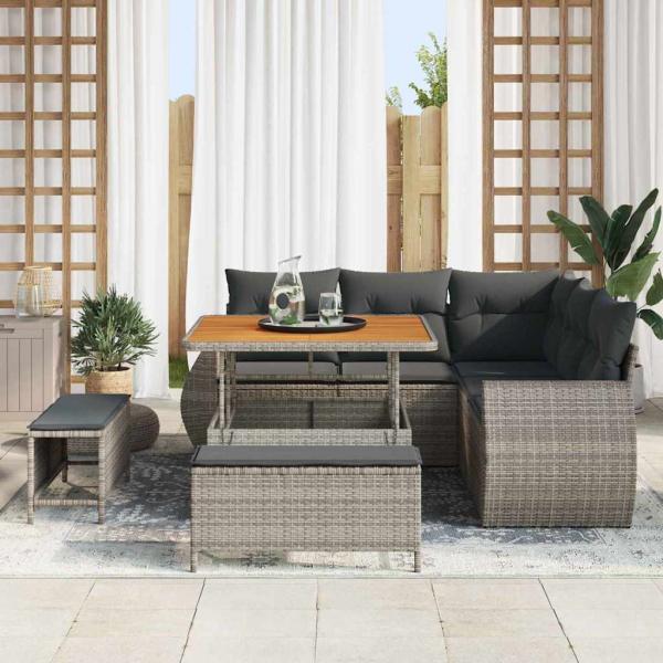 Gartensofa-set 8 stk. 7-Sitzanzahl Grau Poly-Rattan
