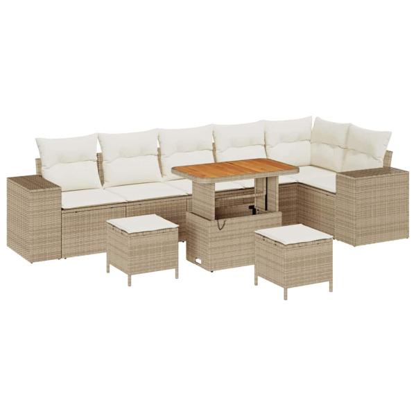 9-tlg. Garten-Sofagarnitur mit Kissen Beige Poly Rattan Akazie