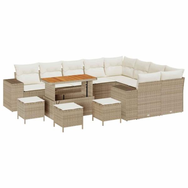 13-teiliges Garten-Sofa-Set mit Kissen Beige Poly Rattan Akazie