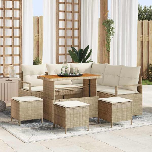 ARDEBO.de - 9-teilige Garten Sofa Set mit Kissen Beige Poly Rattan Akazie