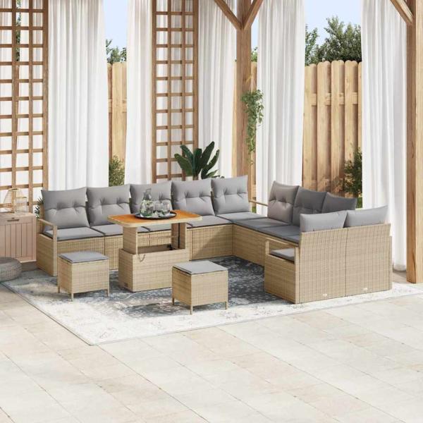 ARDEBO.de - 13-teiliges Garten-Sofa-Set mit Kissen Beige Poly-Rattan Akazie