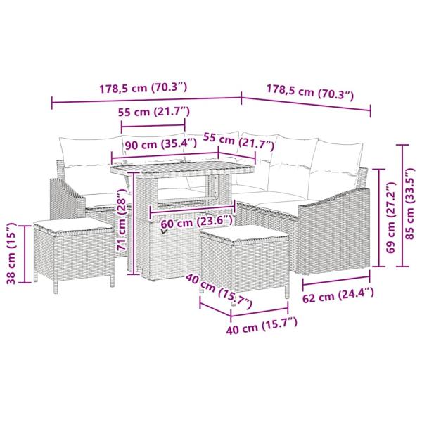 8-tlg. Garten-Sofagarnitur mit Kissen Beige Poly Rattan Akazie