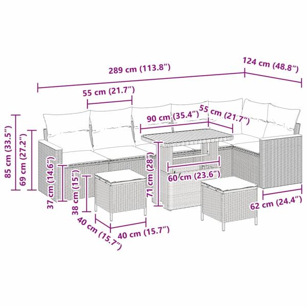Garten-Sofa-Set mit Kissen mit Speicher Beige Poly Rattan
