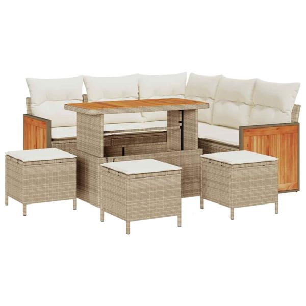 9-teiliges Garten-Sofaset mit Kissen Beige Poly-Rattan Akazie