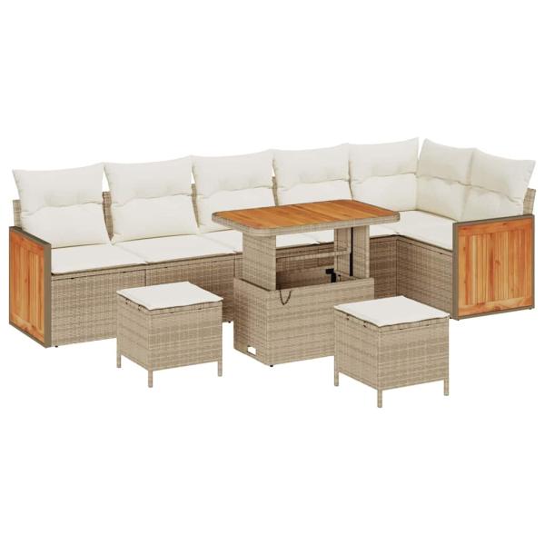 9-teiliges Garten-Sofa-Set mit Kissen Beige Poly-Rattan Akazie