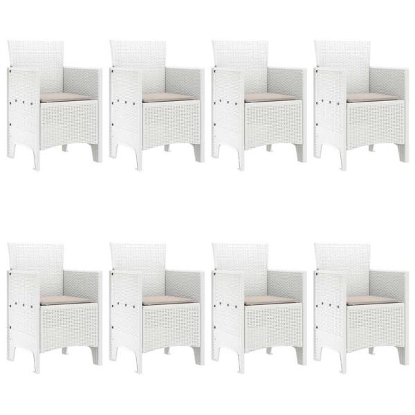 9-teiliges Garten Essset mit Kissen, Weißes Poly-Rattan