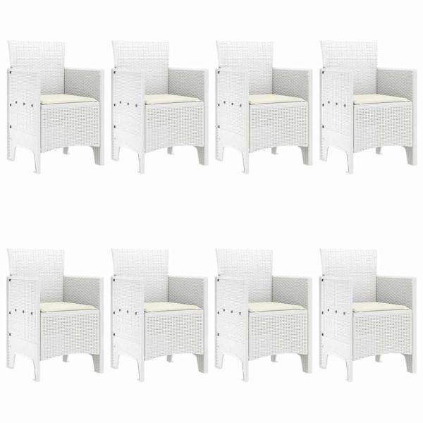 9-teiliges Garten-Essset mit Kissen Weiß Poly-Rattan