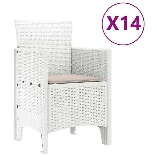 15-teiliges Garten-Esszimmermöbel-Set mit Kissen Weiß Poly-Rattan