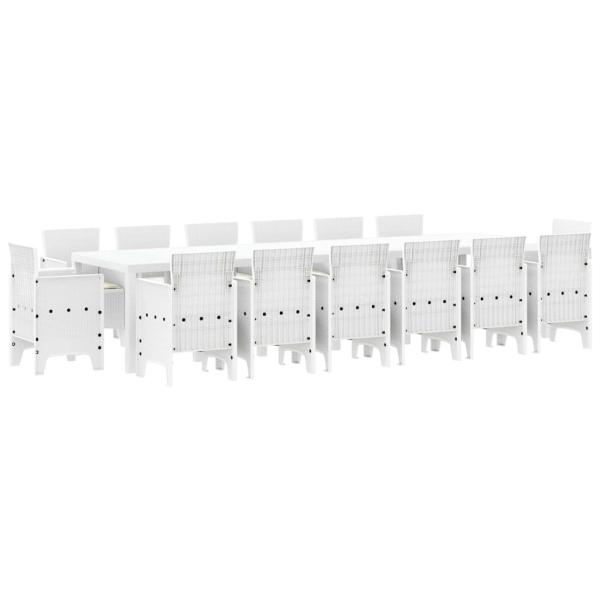 15-teiliges Garten-Essset mit Polstern Weiß Poly-Rattan