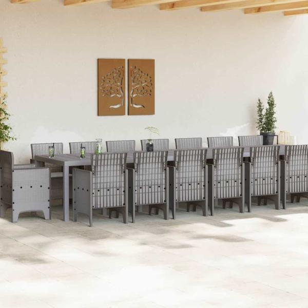 17-teiliges Garten Esszimmer Set mit Kissen Hellgrau Poly Rattan