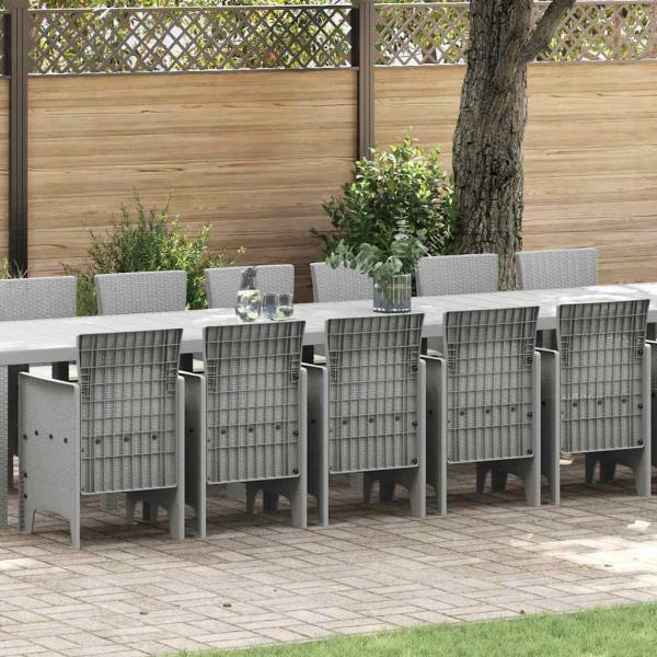 ARDEBO.de - 17-teiliges Garten Essgruppen Set mit Kissen Hellgrau Poly Rattan