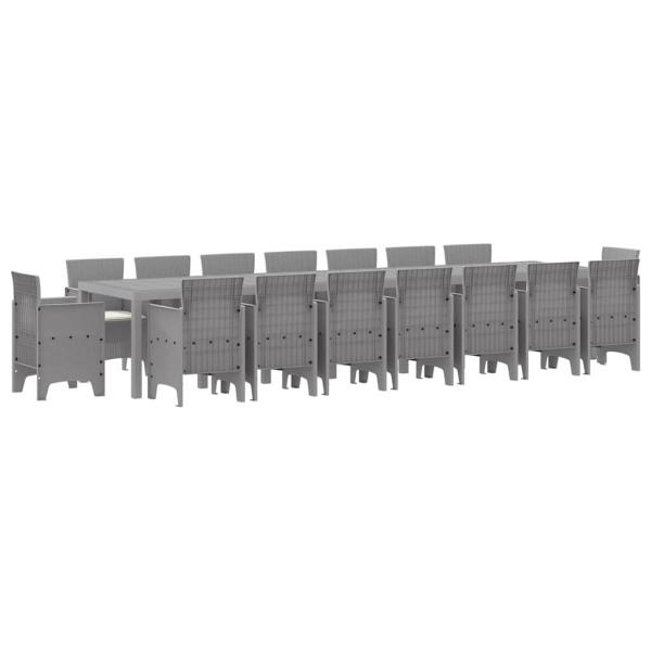 17-teiliges Garten Essgruppen Set mit Kissen Hellgrau Poly Rattan