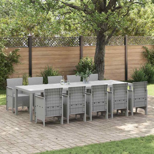 ARDEBO.de - 11-teiliges Garten Esstisch Set Hellgrau Poly-Rattan