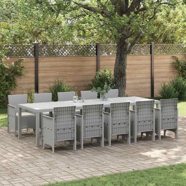 ARDEBO.de - 11-teilige Garten-Essgruppe mit Kissen Hellgrau Poly-Rattan