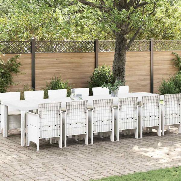 ARDEBO.de - 13-teiliges Garten-Dining-Set mit Kissen Weiß Poly-Rattan