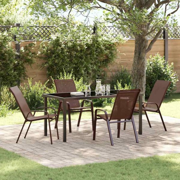 ARDEBO.de - 5-teiliges Garten Esszimmer Set Braun Textilene und Stahl