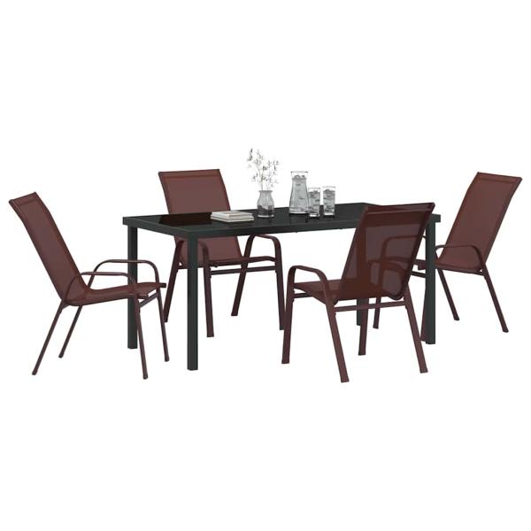 5-teiliges Garten Esszimmer Set Braun Textilene und Stahl