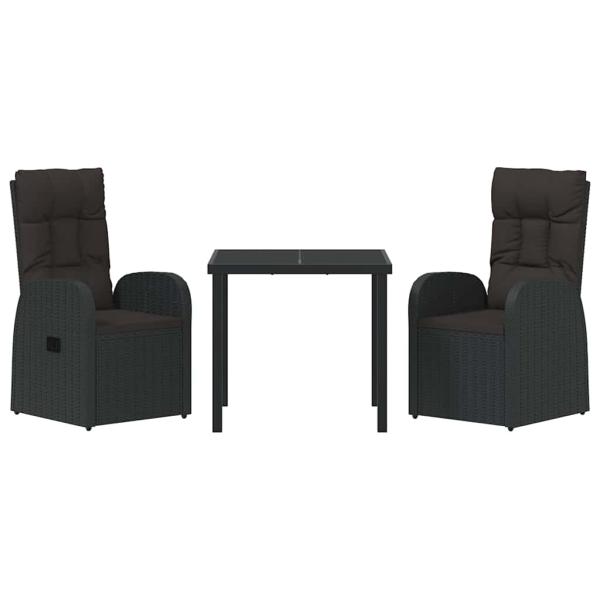 3-teiliges Garten-Dining-Set mit Kissen Schwarz Poly Rattan