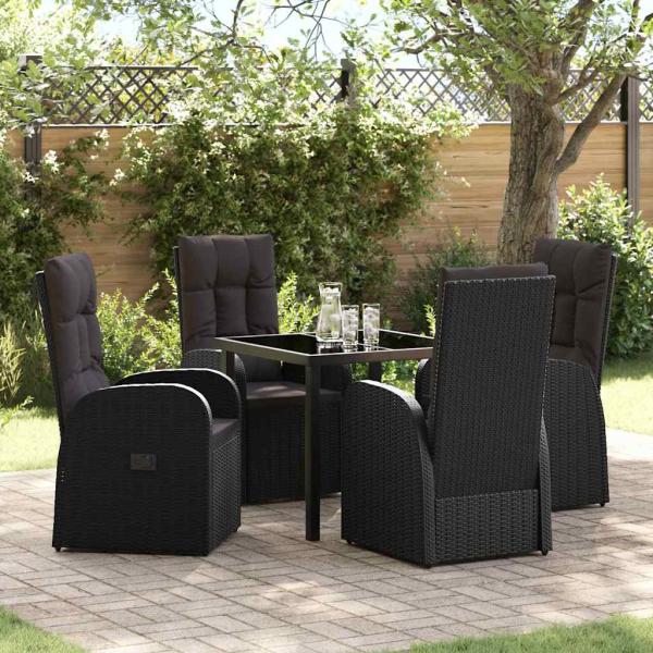 ARDEBO.de - 5-teiliges Garten-Essset mit Kissen - Schwarzes Poly-Rattan